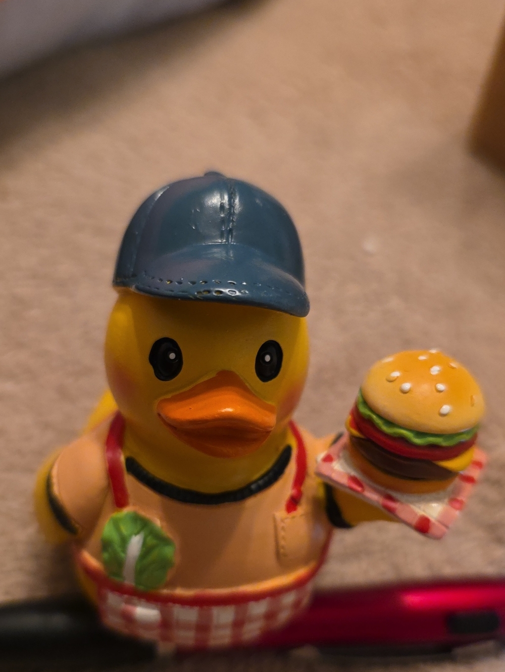 MWOT Cute Rubber Duck Chef with Burger Accessory - Yellow & Blue